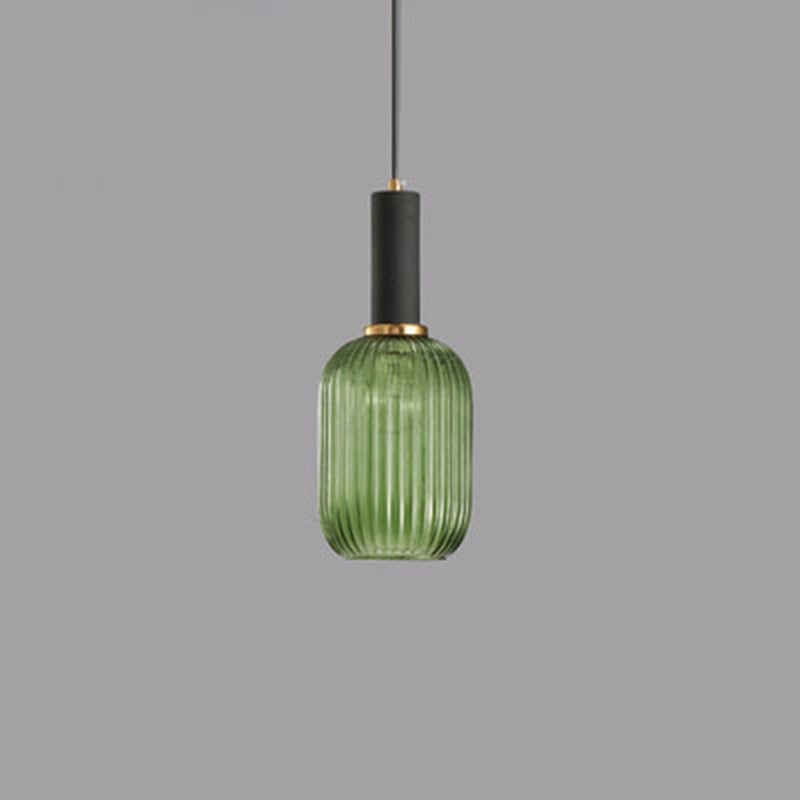 Contemporary Scandinavian Metal Glass Cylinder Lantern Pendant Light - 1-Light for Dining Room