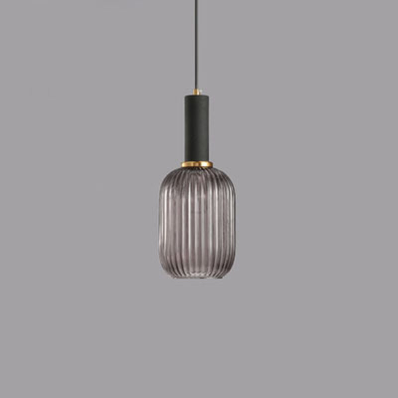Contemporary Scandinavian Metal Glass Cylinder Lantern Pendant Light - 1-Light for Dining Room