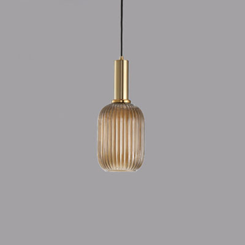 Contemporary Scandinavian Metal Glass Cylinder Lantern Pendant Light - 1-Light for Dining Room