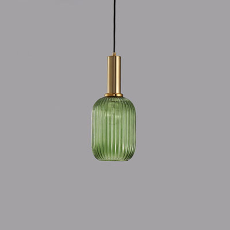Contemporary Scandinavian Metal Glass Cylinder Lantern Pendant Light - 1-Light for Dining Room