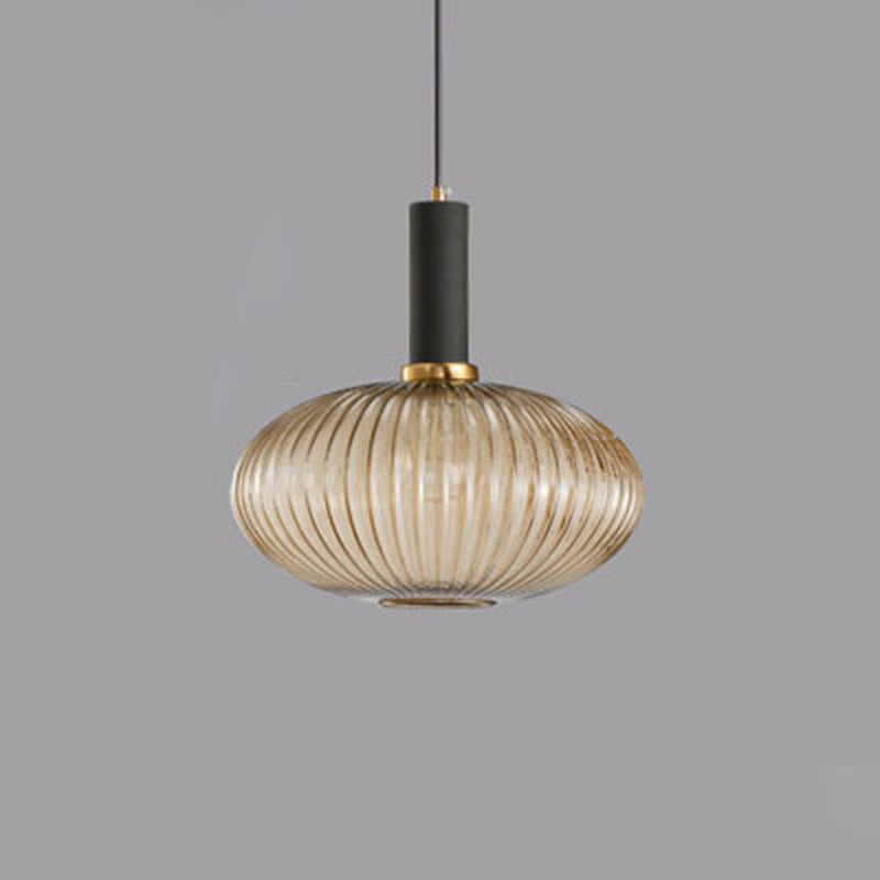 Contemporary Scandinavian Metal Glass Cylinder Lantern Pendant Light - 1-Light for Dining Room