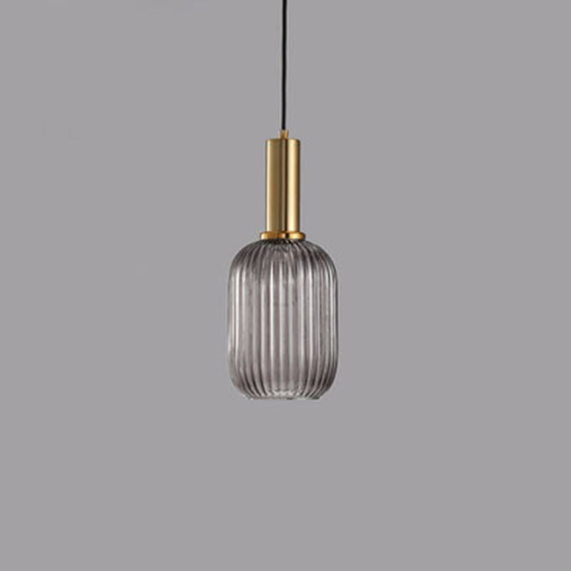 Contemporary Scandinavian Metal Glass Cylinder Lantern Pendant Light - 1-Light for Dining Room