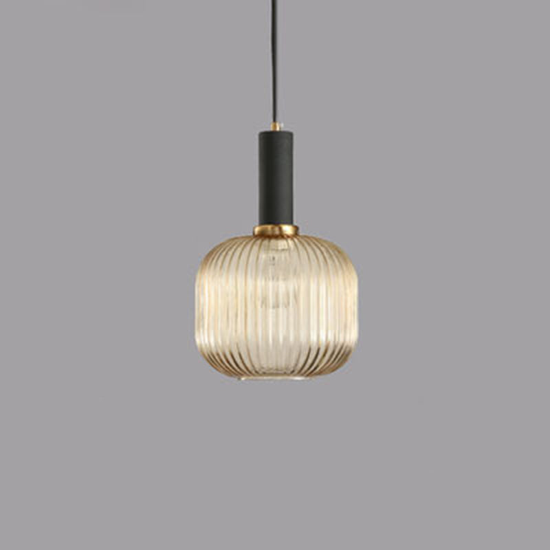 Contemporary Scandinavian Metal Glass Cylinder Lantern Pendant Light - 1-Light for Dining Room