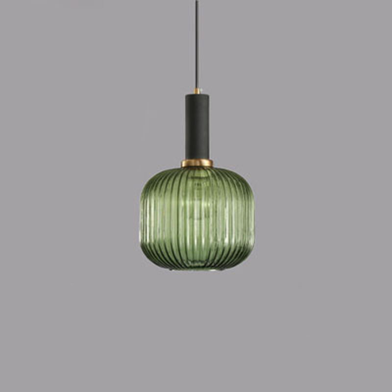 Contemporary Scandinavian Metal Glass Cylinder Lantern Pendant Light - 1-Light for Dining Room