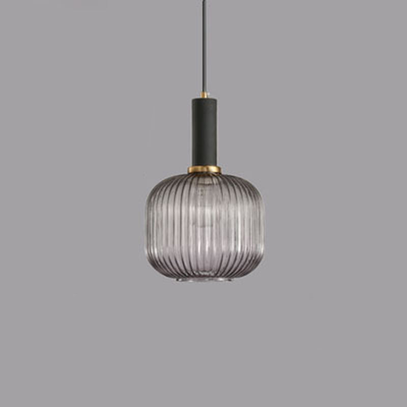 Contemporary Scandinavian Metal Glass Cylinder Lantern Pendant Light - 1-Light for Dining Room