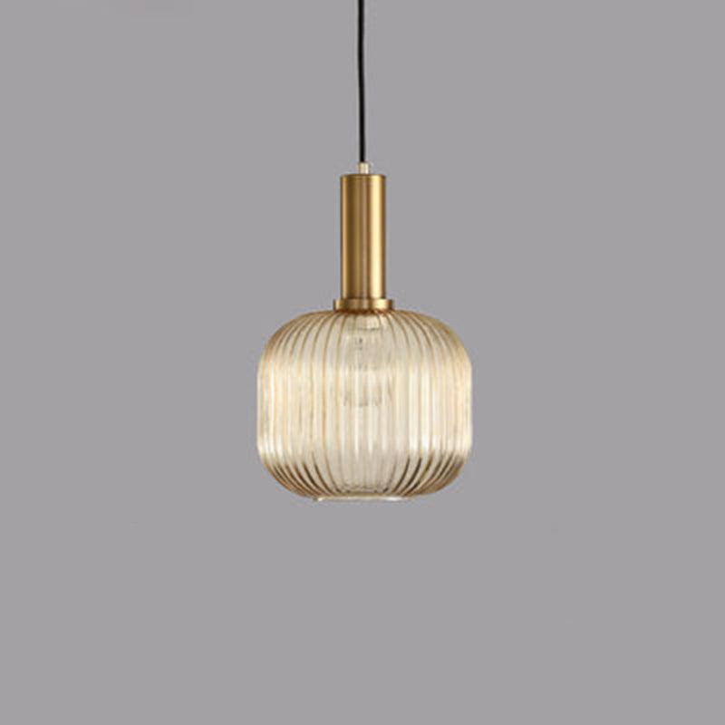 Contemporary Scandinavian Metal Glass Cylinder Lantern Pendant Light - 1-Light for Dining Room