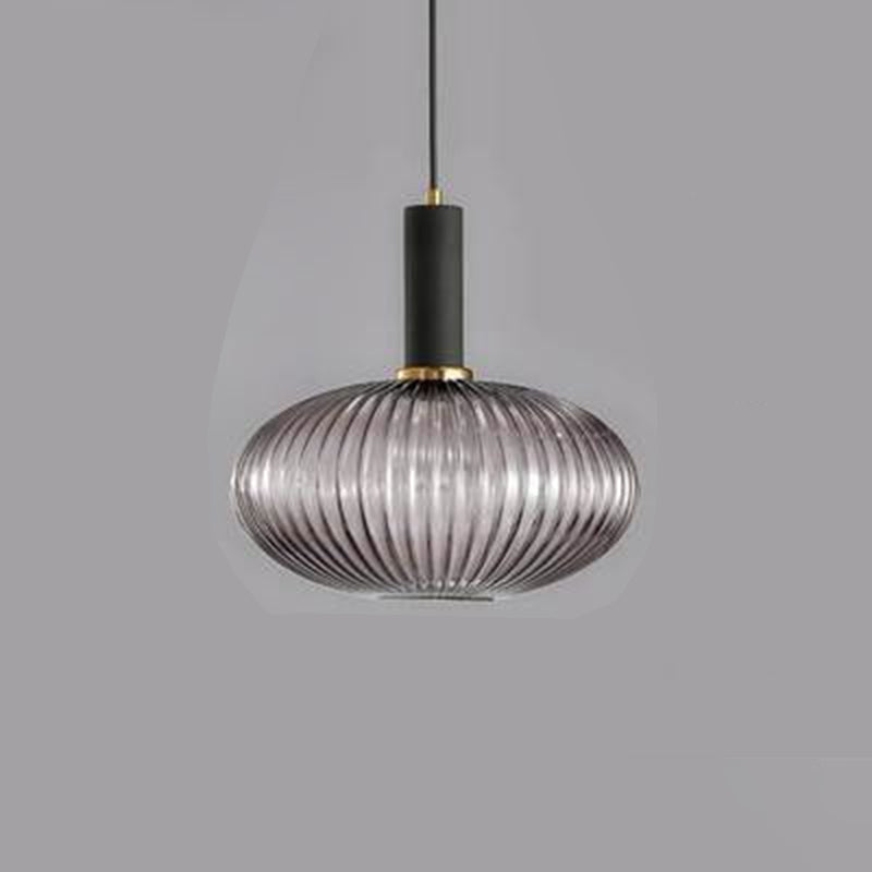 Contemporary Scandinavian Metal Glass Cylinder Lantern Pendant Light - 1-Light for Dining Room