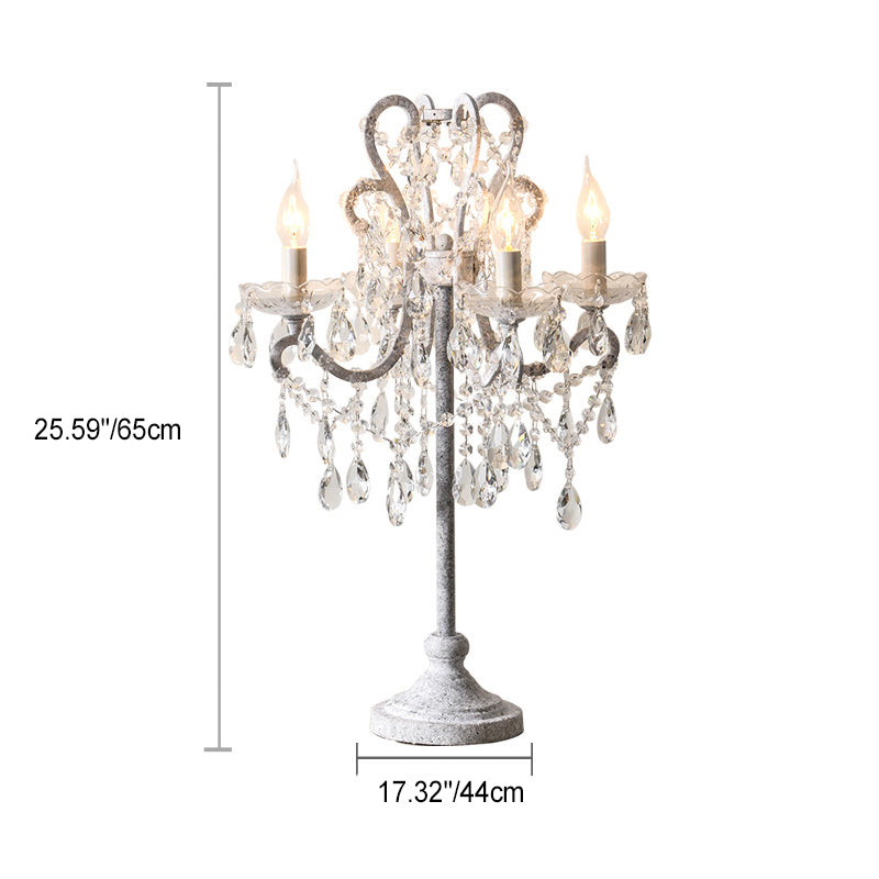 Traditional Vintage Iron Glass Crystal Pendant Candlestick 4-Light Table Lamp for Bedroom Decorative Accent Lighting Elegant Antique Style Home Decor Rustic Chandelier Bedroom Lighting Fixture Classic Design Glamorous Illumination Handcrafted Luxury Table