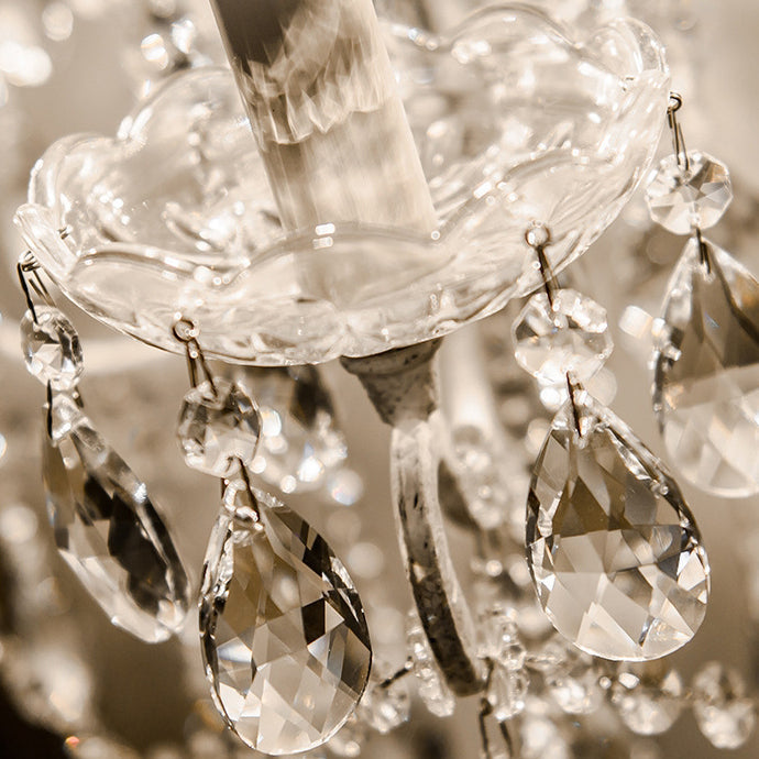 Traditional Vintage Iron Glass Crystal Pendant Candlestick Table Lamp 4-Light for Bedroom