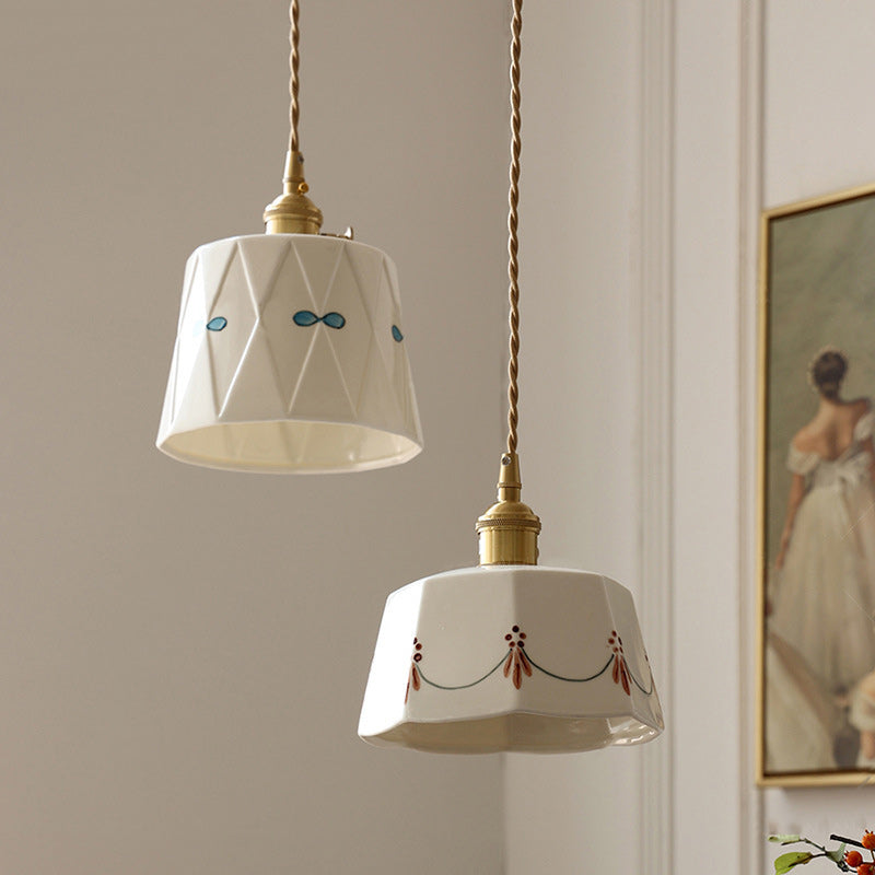 Traditional French Hand-Painted Brass Pendant Light for Dining Room