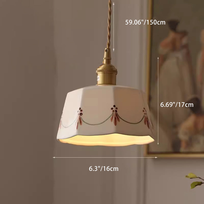 Traditional French Hand-Painted Brass Pendant Light for Dining Room