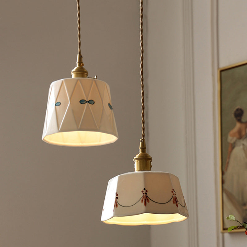 Traditional French Hand-Painted Brass Pendant Light for Dining Room
