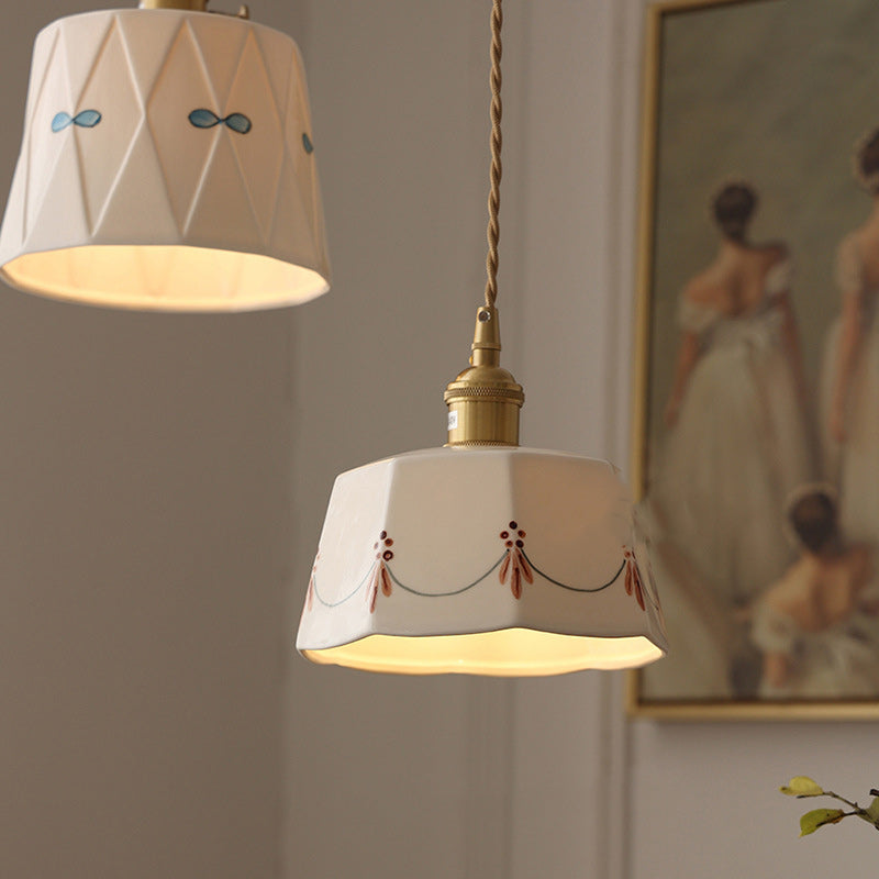 Traditional French Hand-Painted Brass Pendant Light for Dining Room