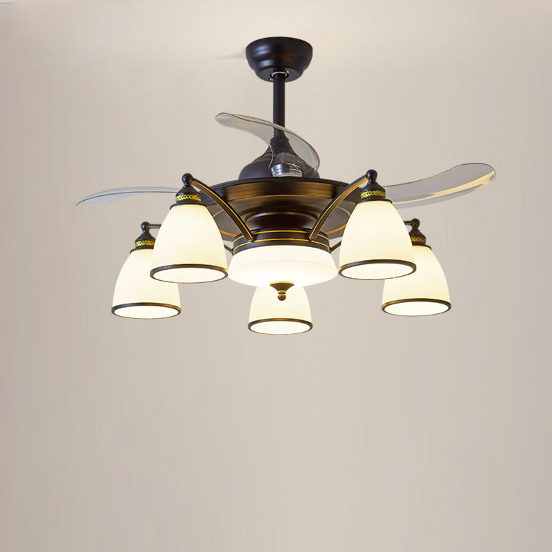 Traditional Chinese Iron Glass Acrylic Ceiling Fan Light - 5/6/8/10 Light Downrods for Living Room