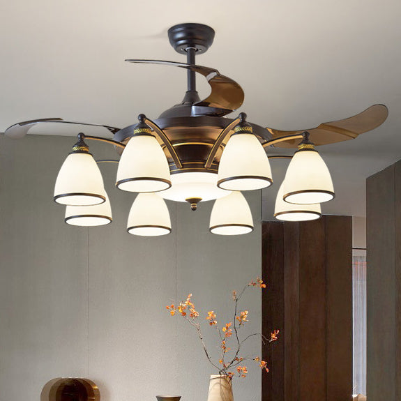 Traditional Chinese Iron Glass Acrylic Ceiling Fan Light - 5/6/8/10 Light Downrods for Living Room