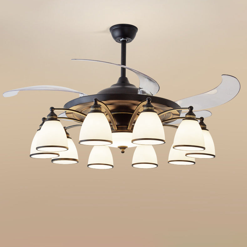 Traditional Chinese Iron Glass Acrylic Ceiling Fan Light - 5/6/8/10 Light Downrods for Living Room