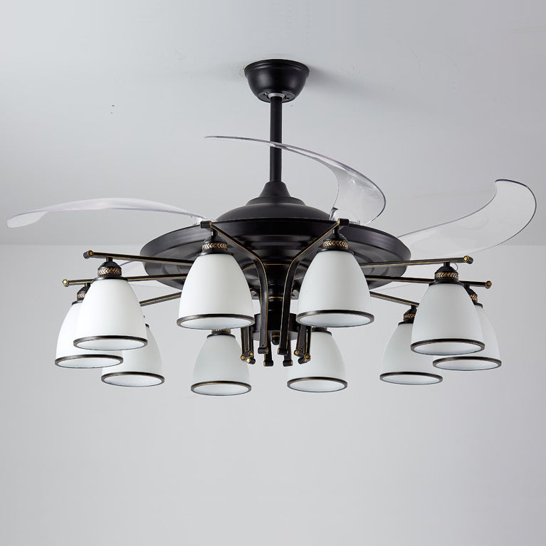 Traditional Chinese Iron Glass Acrylic Ceiling Fan Light - 5/6/8/10 Light Downrods for Living Room