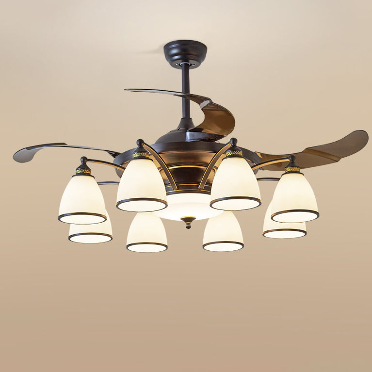 Traditional Chinese Iron Glass Acrylic Ceiling Fan Light - 5/6/8/10 Light Downrods for Living Room