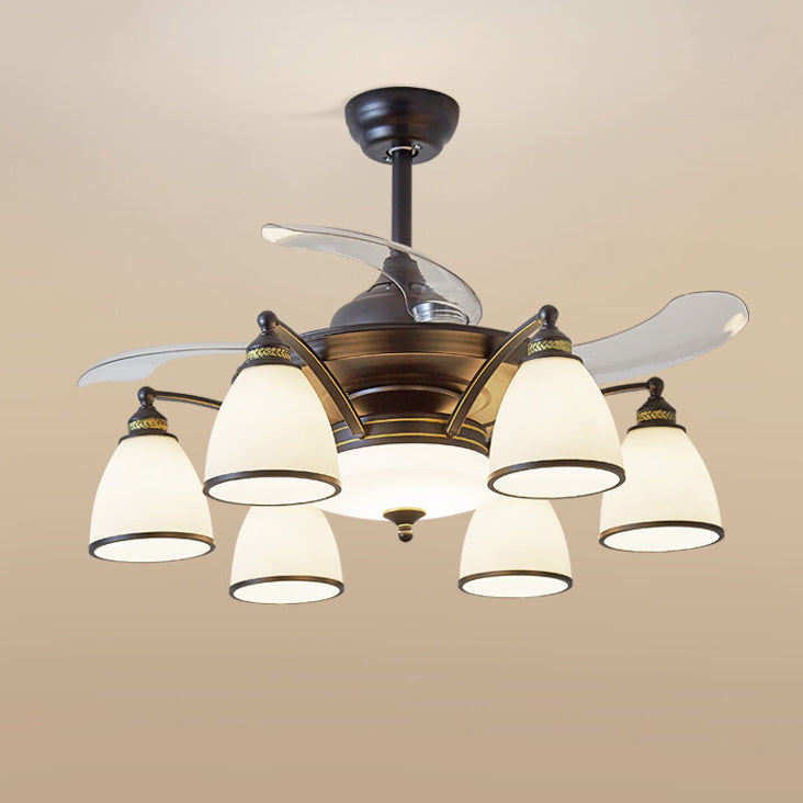 Traditional Chinese Iron Glass Acrylic Ceiling Fan Light - 5/6/8/10 Light Downrods for Living Room