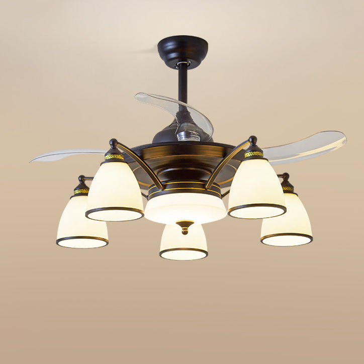 Traditional Chinese Iron Glass Acrylic Ceiling Fan Light - 5/6/8/10 Light Downrods for Living Room