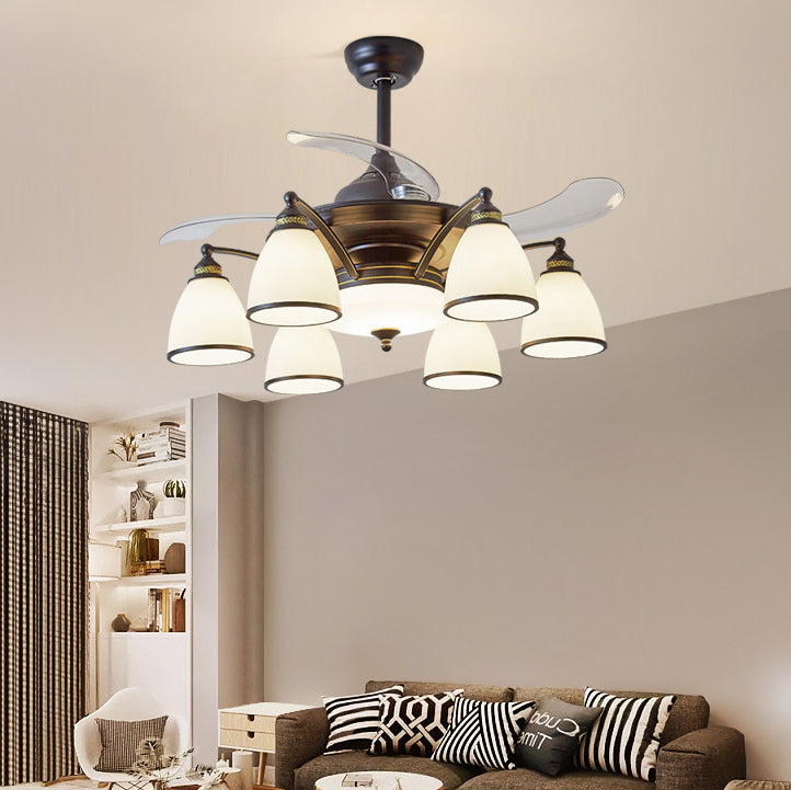 Traditional Chinese Iron Glass Acrylic Ceiling Fan Light - 5/6/8/10 Light Downrods for Living Room