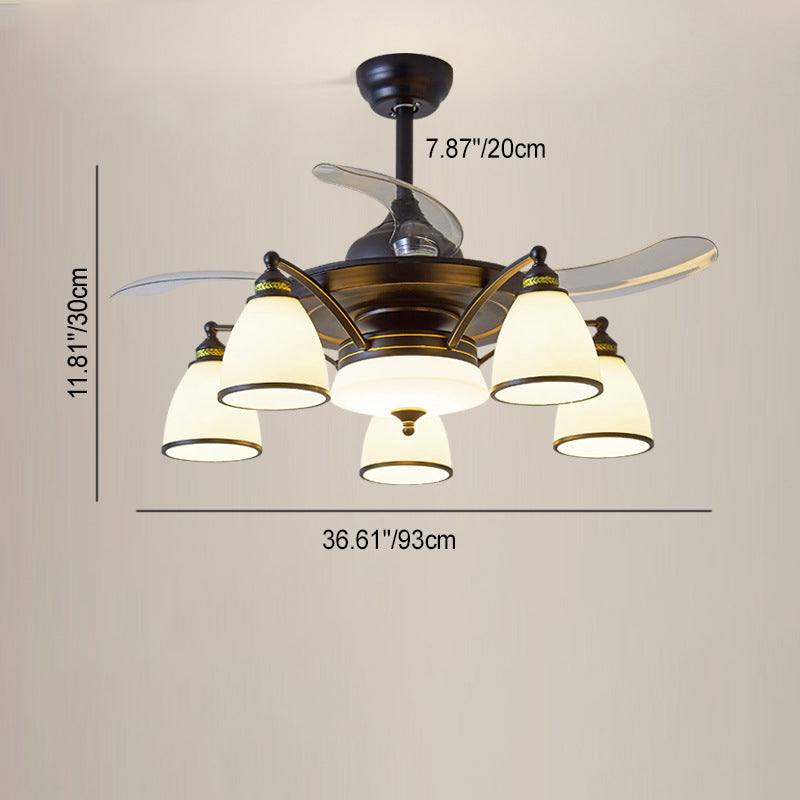 Traditional Chinese Iron Glass Acrylic Ceiling Fan Light - 5/6/8/10 Light Downrods for Living Room