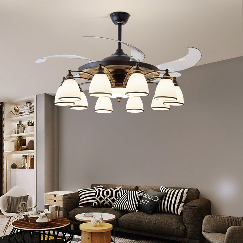 Traditional Chinese Iron Glass Acrylic Ceiling Fan Light - 5/6/8/10 Light Downrods for Living Room