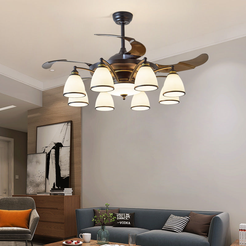 Traditional Chinese Iron Glass Acrylic Ceiling Fan Light - 5/6/8/10 Light Downrods for Living Room