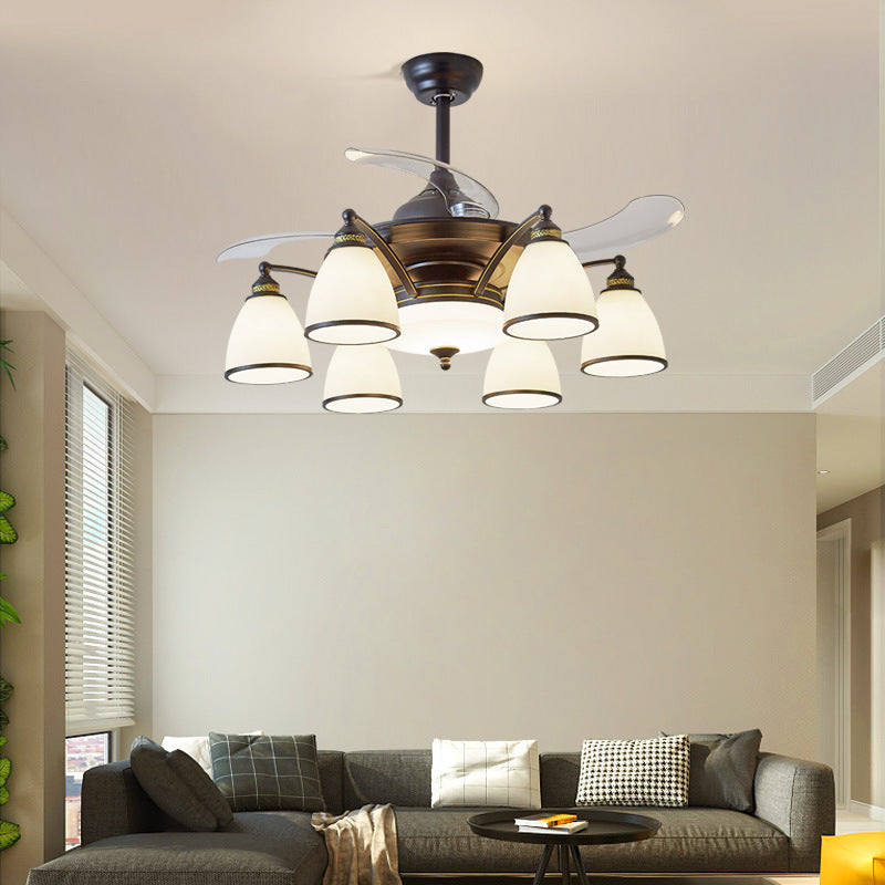 Traditional Chinese Iron Glass Acrylic Ceiling Fan Light - 5/6/8/10 Light Downrods for Living Room