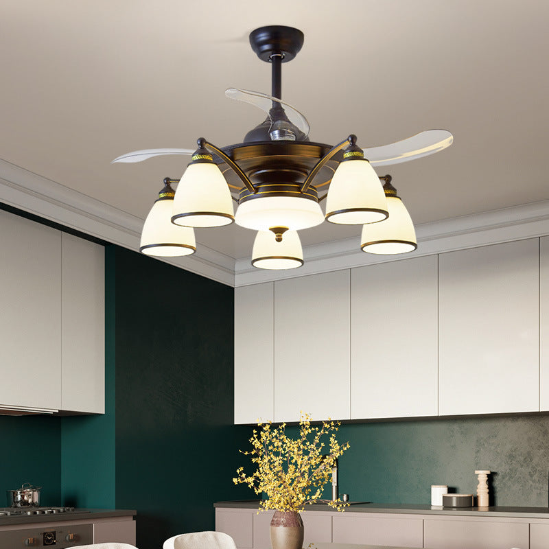 Traditional Chinese Iron Glass Acrylic Ceiling Fan Light - 5/6/8/10 Light Downrods for Living Room