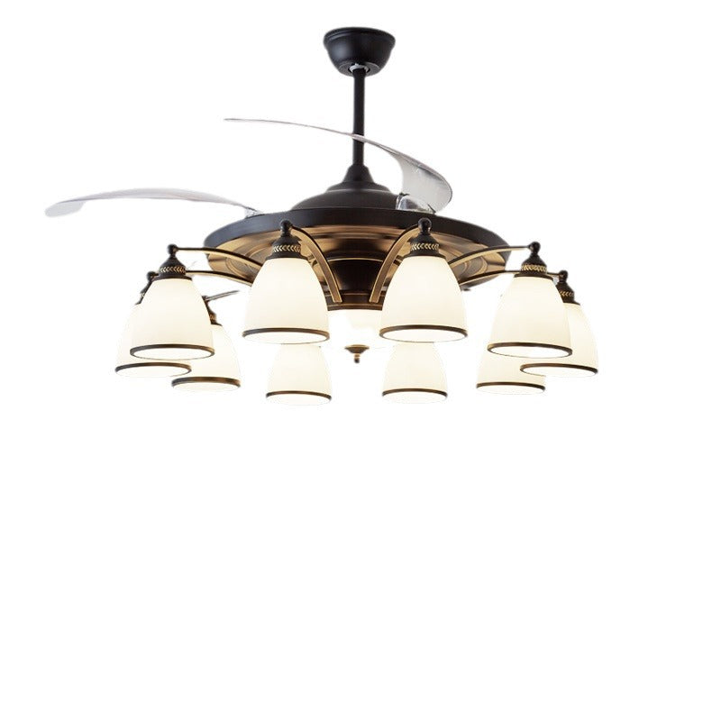 Traditional Chinese Iron Glass Acrylic Ceiling Fan Light - 5/6/8/10 Light Downrods for Living Room