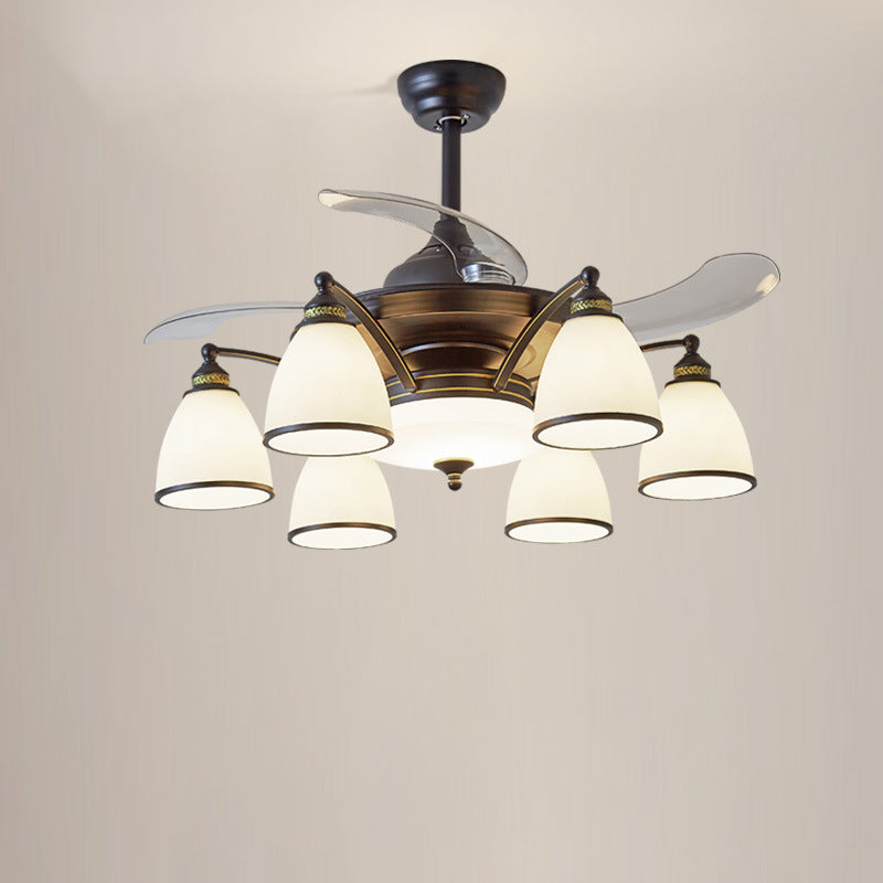 Traditional Chinese Iron Glass Acrylic Ceiling Fan Light - 5/6/8/10 Light Downrods for Living Room