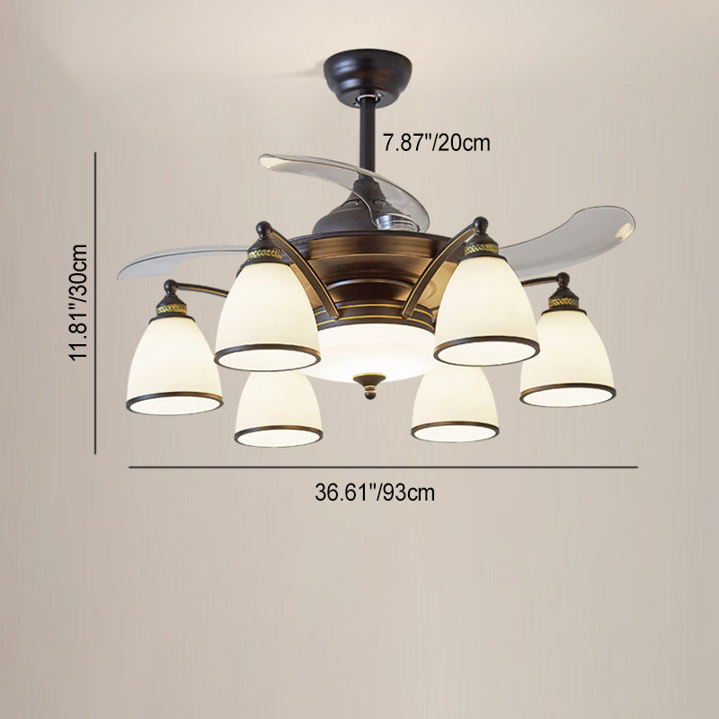 Traditional Chinese Iron Glass Acrylic Ceiling Fan Light - 5/6/8/10 Light Downrods for Living Room