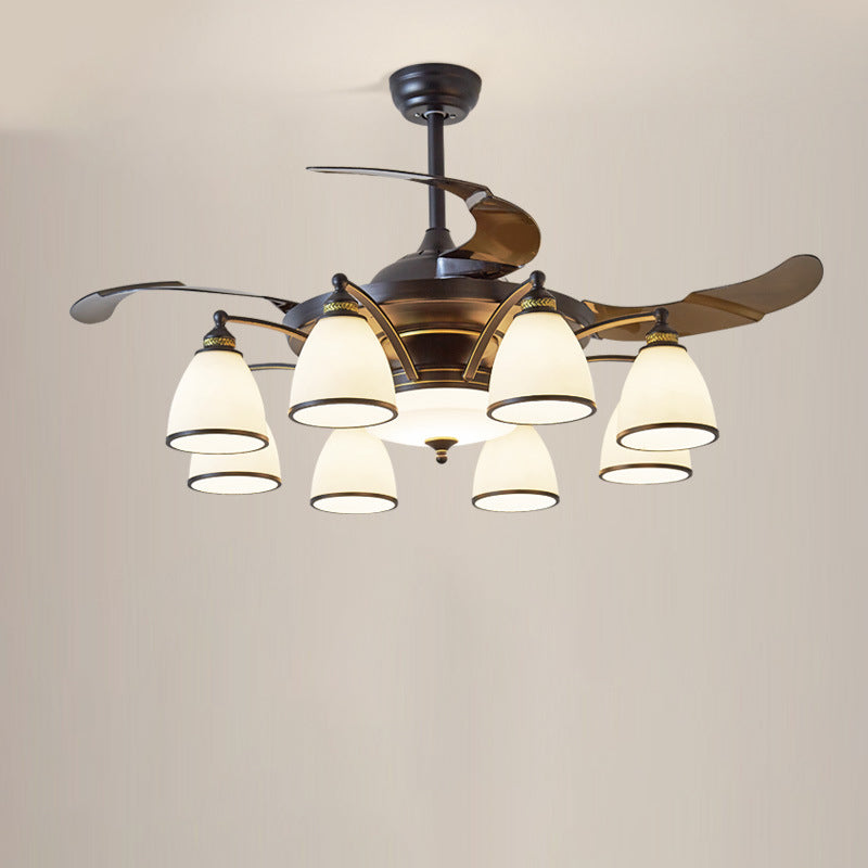 Traditional Chinese Iron Glass Acrylic Ceiling Fan Light - 5/6/8/10 Light Downrods for Living Room