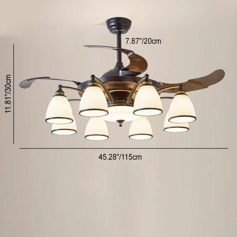 Traditional Chinese Iron Glass Acrylic Ceiling Fan Light - 5/6/8/10 Light Downrods for Living Room