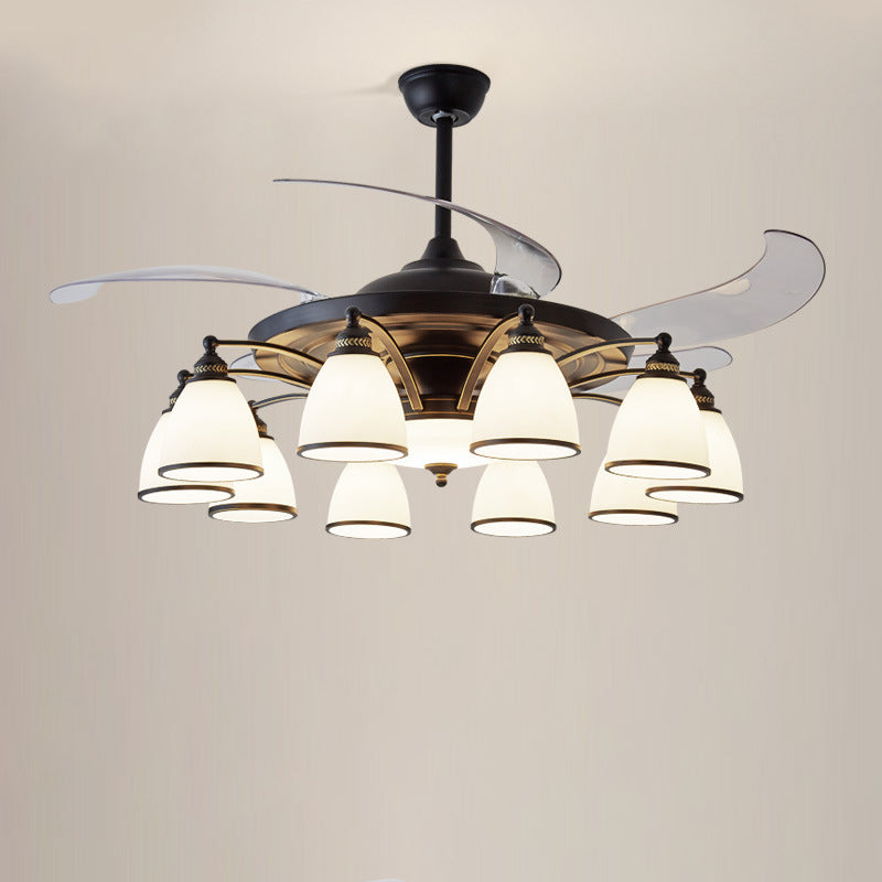 Traditional Chinese Iron Glass Acrylic Ceiling Fan Light - 5/6/8/10 Light Downrods for Living Room