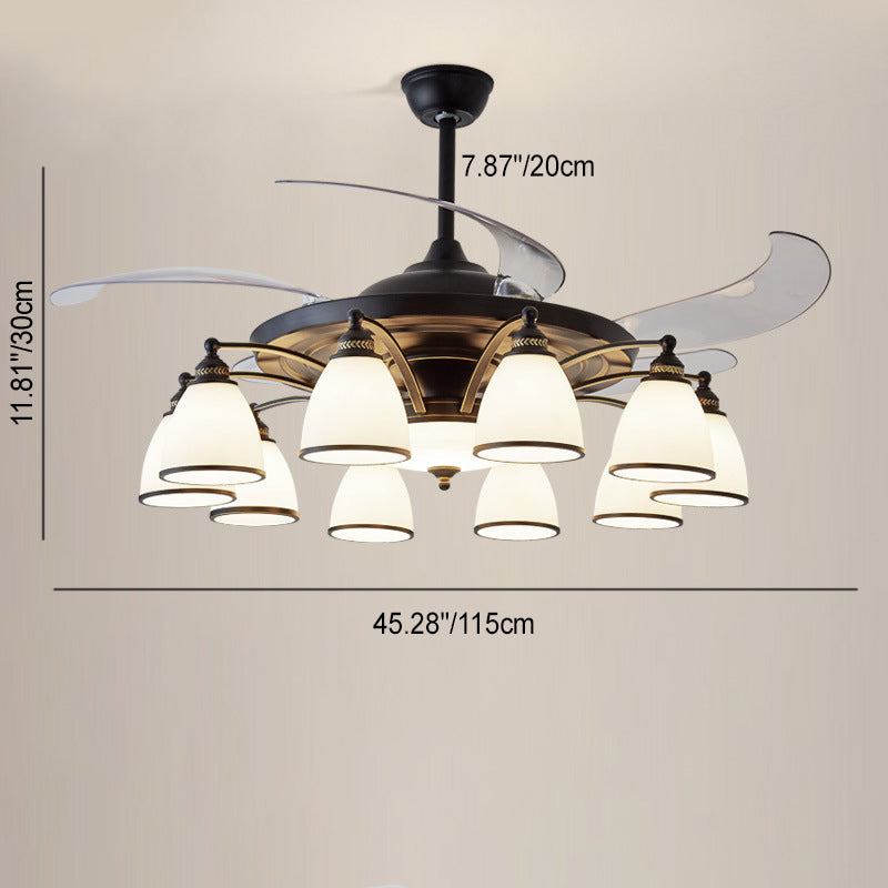 Traditional Chinese Iron Glass Acrylic Ceiling Fan Light - 5/6/8/10 Light Downrods for Living Room