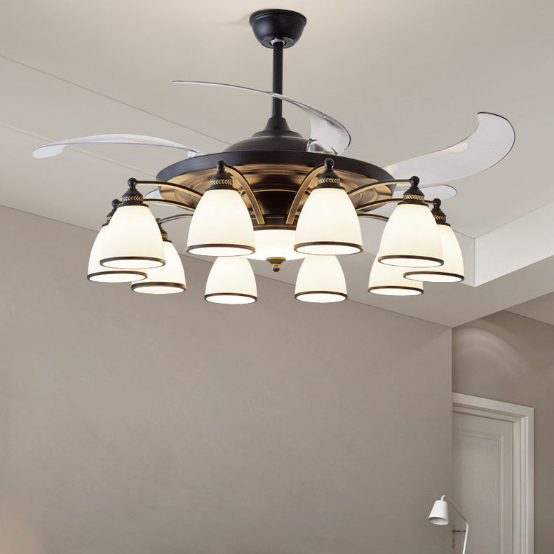Traditional Chinese Iron Glass Acrylic Ceiling Fan Light - 5/6/8/10 Light Downrods for Living Room