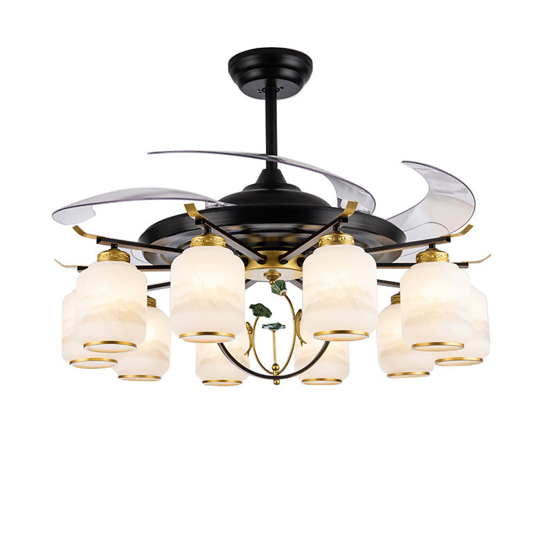Traditional Chinese Iron Glass ABS Cylinder Deer 10-Light Ceiling Fan Light for Living Room