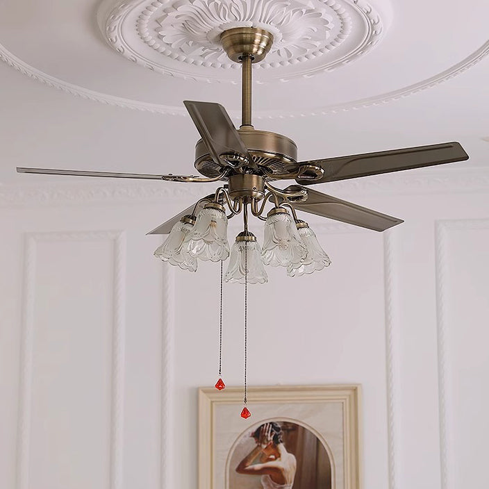 Contemporary Retro Floral Round Ceiling Fan Light - 2/5 Light Downrods for Living Room

Elevate your living room with this stylish ceiling fan light featuring a contemporary retro design. This versatile fixture combines glass, wood, and iron elements for
