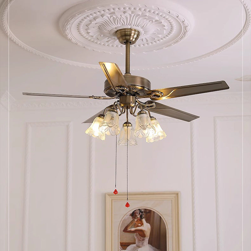 Contemporary Retro Floral Round Ceiling Fan Light - 2/5 Light Downrods for Living Room

Elevate your living room with this stylish ceiling fan light featuring a contemporary retro design. This versatile fixture combines glass, wood, and iron elements for
