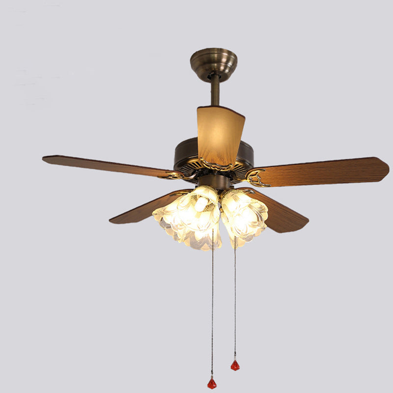 Contemporary Retro Floral Round Ceiling Fan Light - 2/5 Light Downrods for Living Room

Elevate your living room with this stylish ceiling fan light featuring a contemporary retro design. This versatile fixture combines glass, wood, and iron elements for