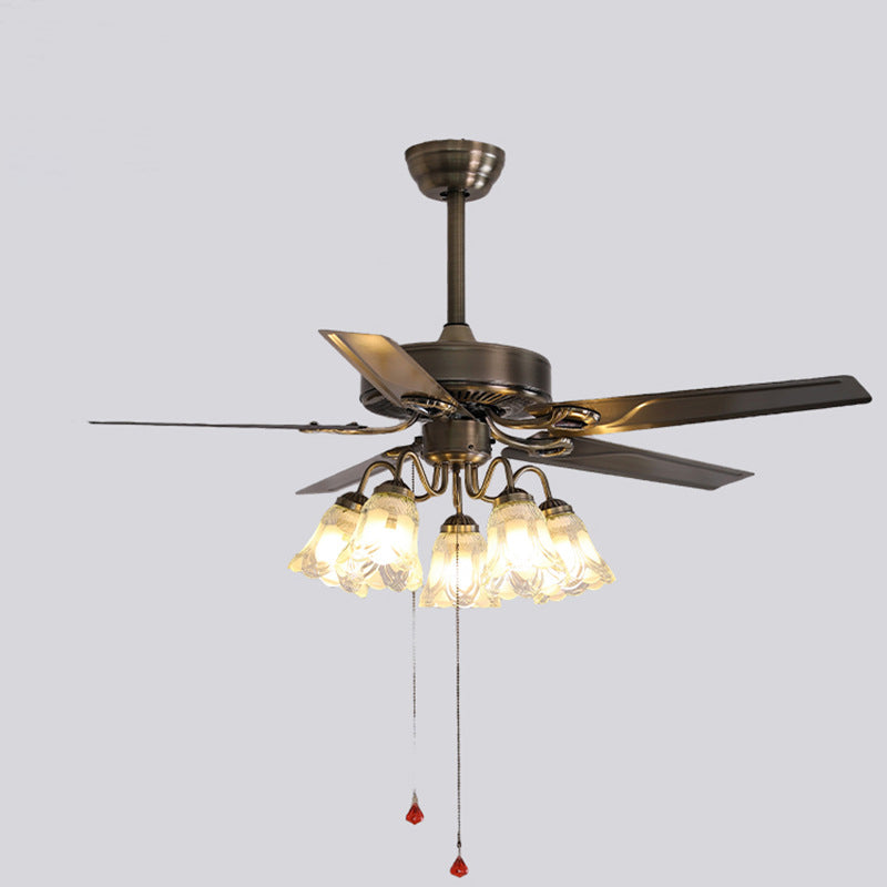 Contemporary Retro Floral Round Ceiling Fan Light - 2/5 Light Downrods for Living Room

Elevate your living room with this stylish ceiling fan light featuring a contemporary retro design. This versatile fixture combines glass, wood, and iron elements for