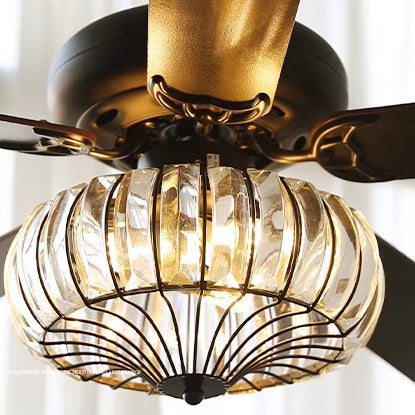 Contemporary Retro Floral Round Ceiling Fan Light - 2/5 Light Downrods for Living Room

Elevate your living room with this stylish ceiling fan light featuring a contemporary retro design. This versatile fixture combines glass, wood, and iron elements for
