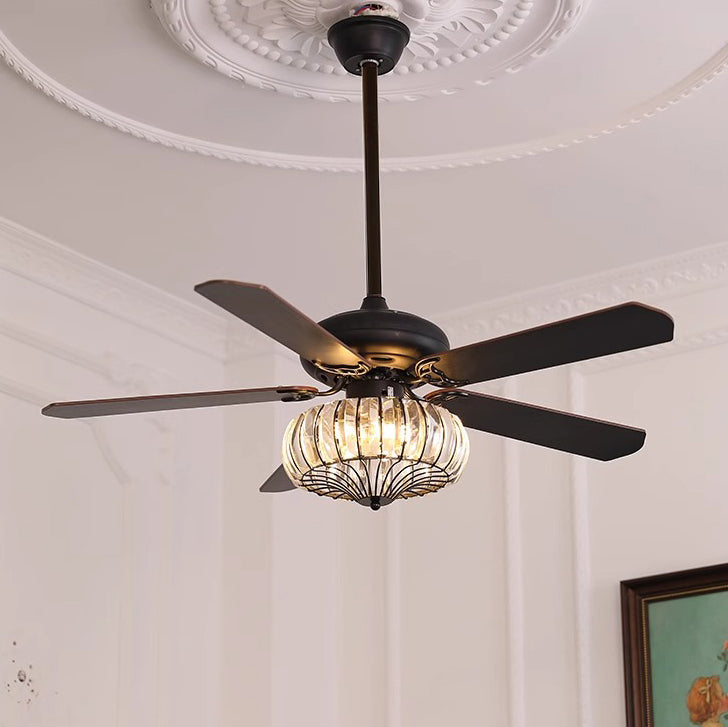 Contemporary Retro Floral Round Ceiling Fan Light - 2/5 Light Downrods for Living Room

Elevate your living room with this stylish ceiling fan light featuring a contemporary retro design. This versatile fixture combines glass, wood, and iron elements for