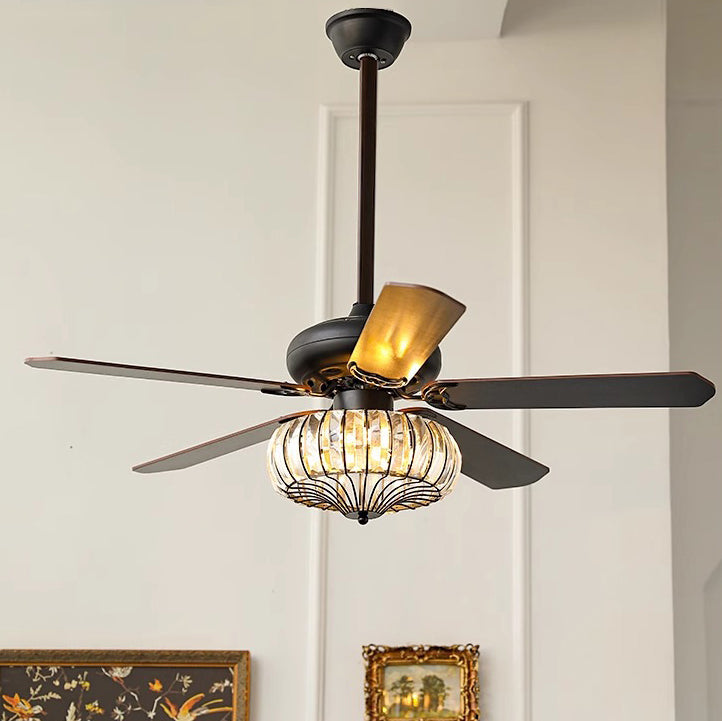 Contemporary Retro Floral Round Ceiling Fan Light - 2/5 Light Downrods for Living Room

Elevate your living room with this stylish ceiling fan light featuring a contemporary retro design. This versatile fixture combines glass, wood, and iron elements for