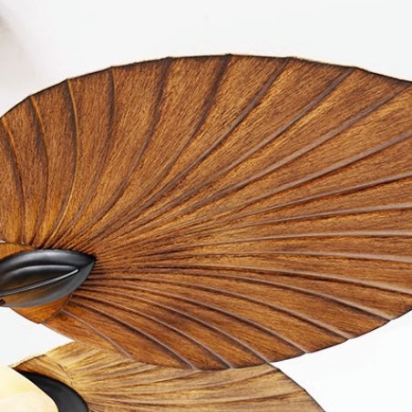 Contemporary Retro Ceiling Fan Light with Downrods - Alloy, ABS, Copper, Glass, Palm Leaf Style, 3/5 Lights for Living Room