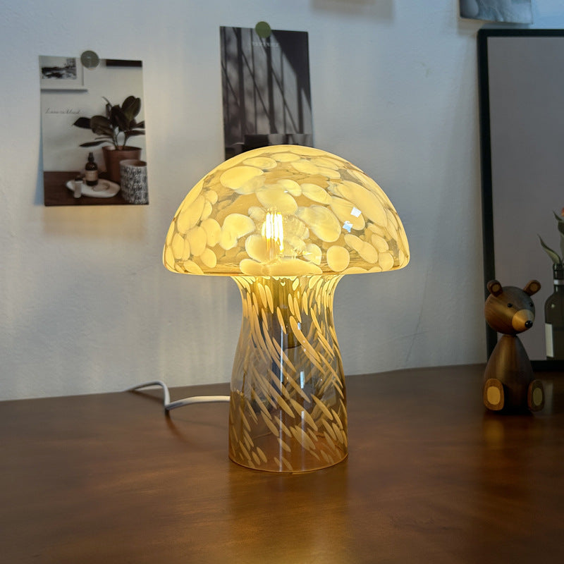 Modern Art Deco Glass Mushroom Dome 1-Light Table Lamp Bedside Decor Stylish Nightstand Lighting Unique Home Accessory Elegant Glass Shade Contemporary Design Minimalist Table Lighting Statement Piece for Bedroom Luxury Illumination Decor Accent Light Fix