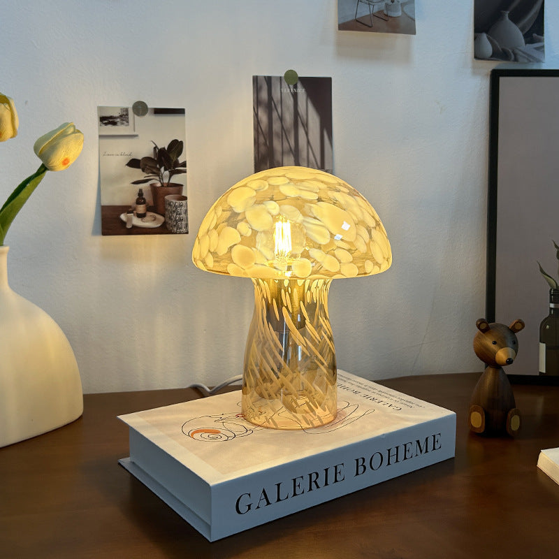 Modern Art Deco Glass Mushroom Dome Table Lamp for Nightstand
