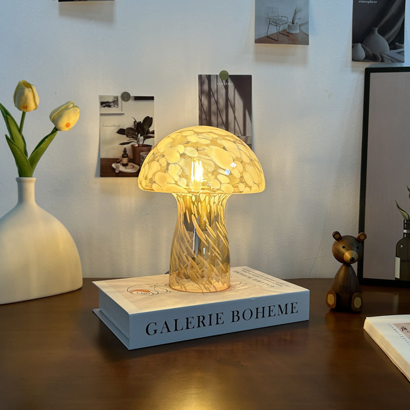 Modern Art Deco Glass Mushroom Dome Table Lamp for Nightstand
